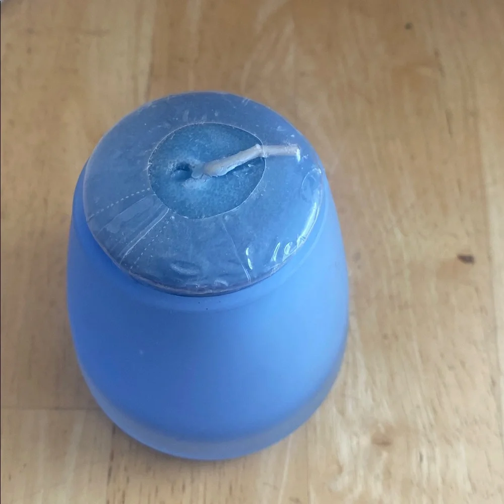 Pottery Barn Frosted Blue purple glass votive Candle Holder w Yankee candle NWT